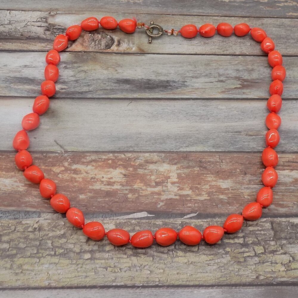 Vintage Jules Reid Chunky Necklace Toggle Heavy Orange Glass Beads